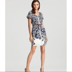 Tibi Navy & White Geometric Print Zip Up Dress